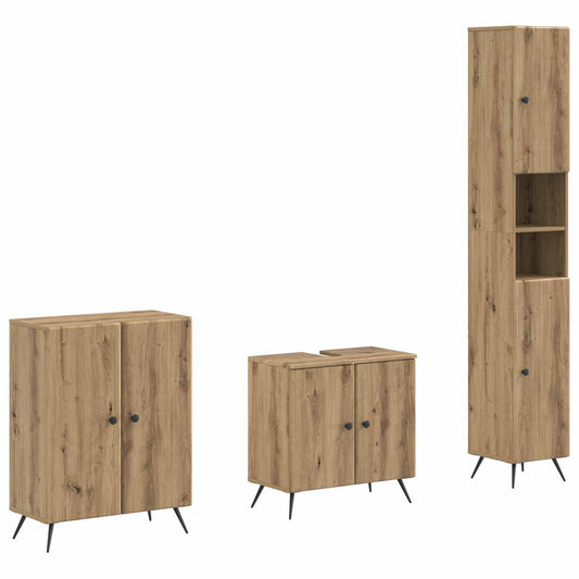 3 Piece Bathroom Cabinet Set BREDA Artisan Oak Engineered Wood