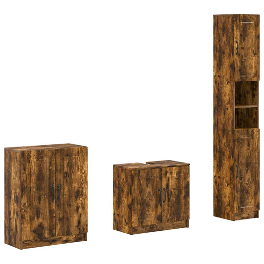 3 Piece Bathroom Cabinet Set UTRECHT Smoked Oak Engineered Wood