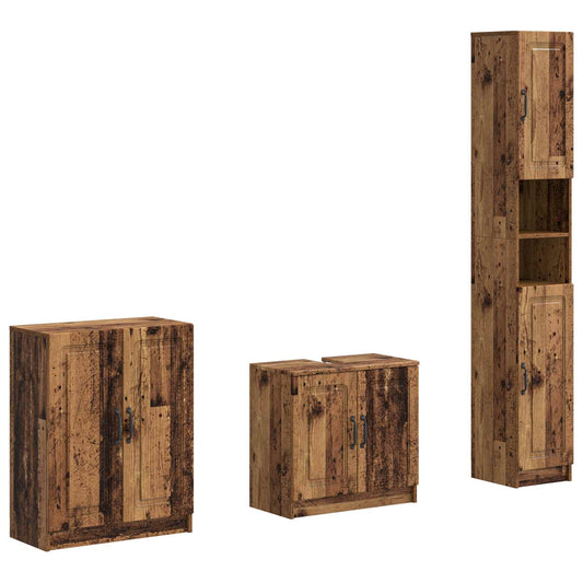 3 Piece Bathroom Cabinet Set UTRECHT Old Wood Engineered Wood