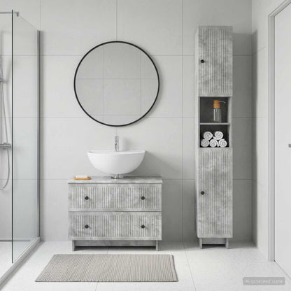 2 Piece Bathroom Cabinet Set EDE Concrete Grey Engineered Wood