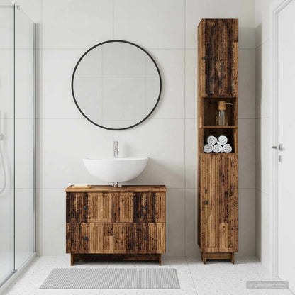 2 Piece Bathroom Cabinet Set EDE Old Wood Engineered Wood