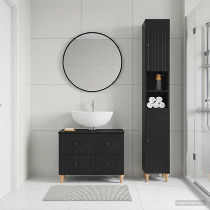 2 Piece Bathroom Cabinet Set ALKMAAR Black Engineered Wood