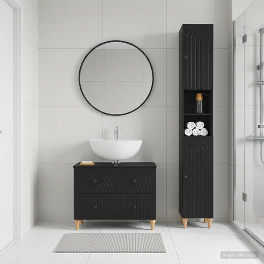 2 Piece Bathroom Cabinet Set ALKMAAR Black Engineered Wood