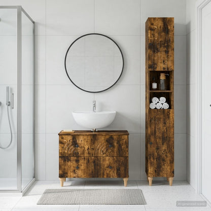 2 Piece Bathroom Cabinet Set ALKMAAR Smoked Oak Engineered Wood