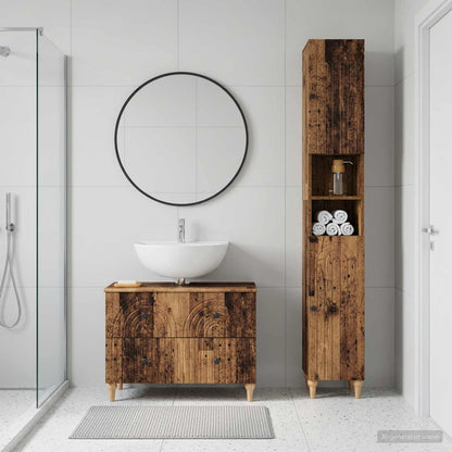 2 Piece Bathroom Cabinet Set ALKMAAR Old Wood Engineered Wood