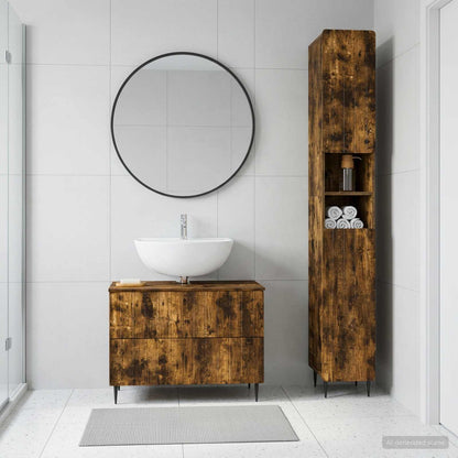2 Piece Bathroom Cabinet Set ZWOLLE Smoked Oak Engineered Wood