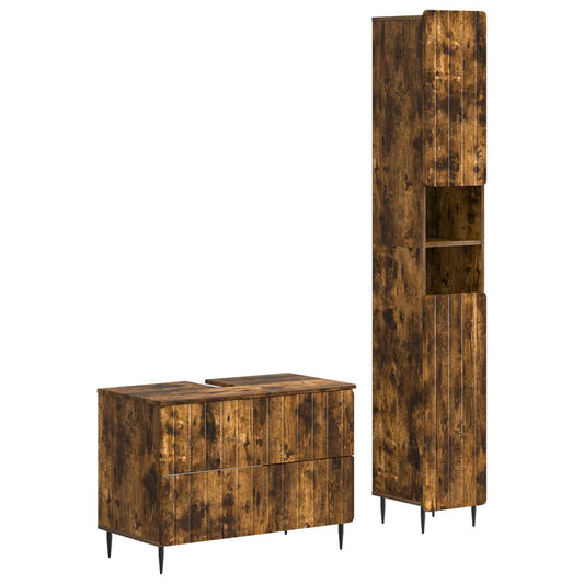 2 Piece Bathroom Cabinet Set ZWOLLE Smoked Oak Engineered Wood