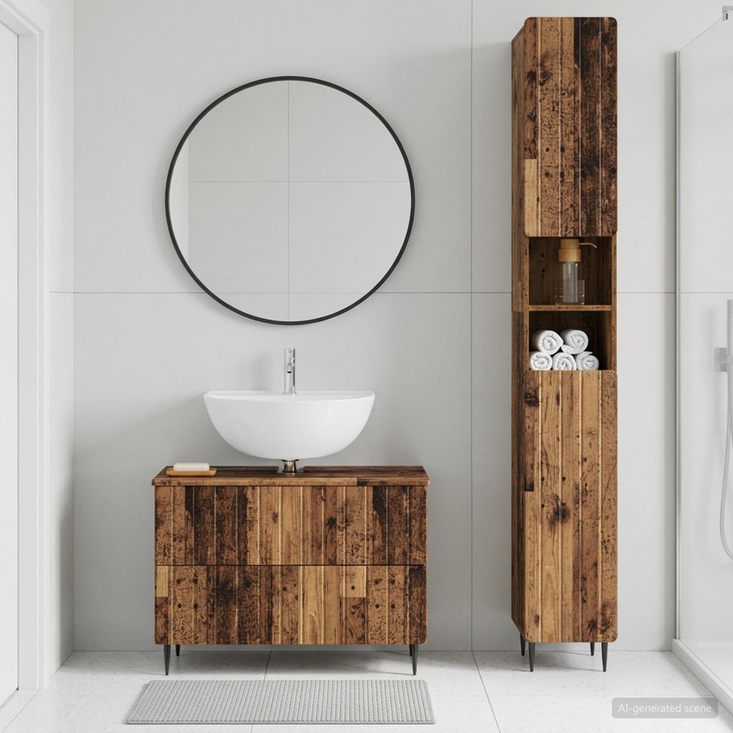 2 Piece Bathroom Cabinet Set ZWOLLE Old Wood Engineered Wood