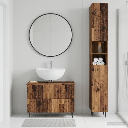 2 Piece Bathroom Cabinet Set ZWOLLE Old Wood Engineered Wood