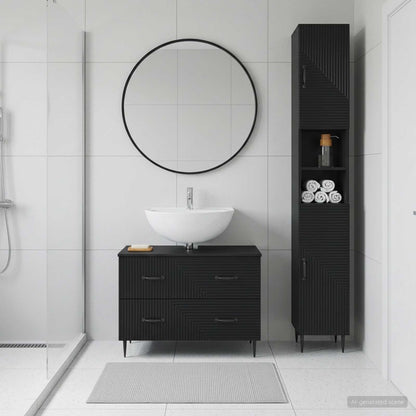 2 Piece Bathroom Cabinet Set HAARLEM Black Engineered Wood