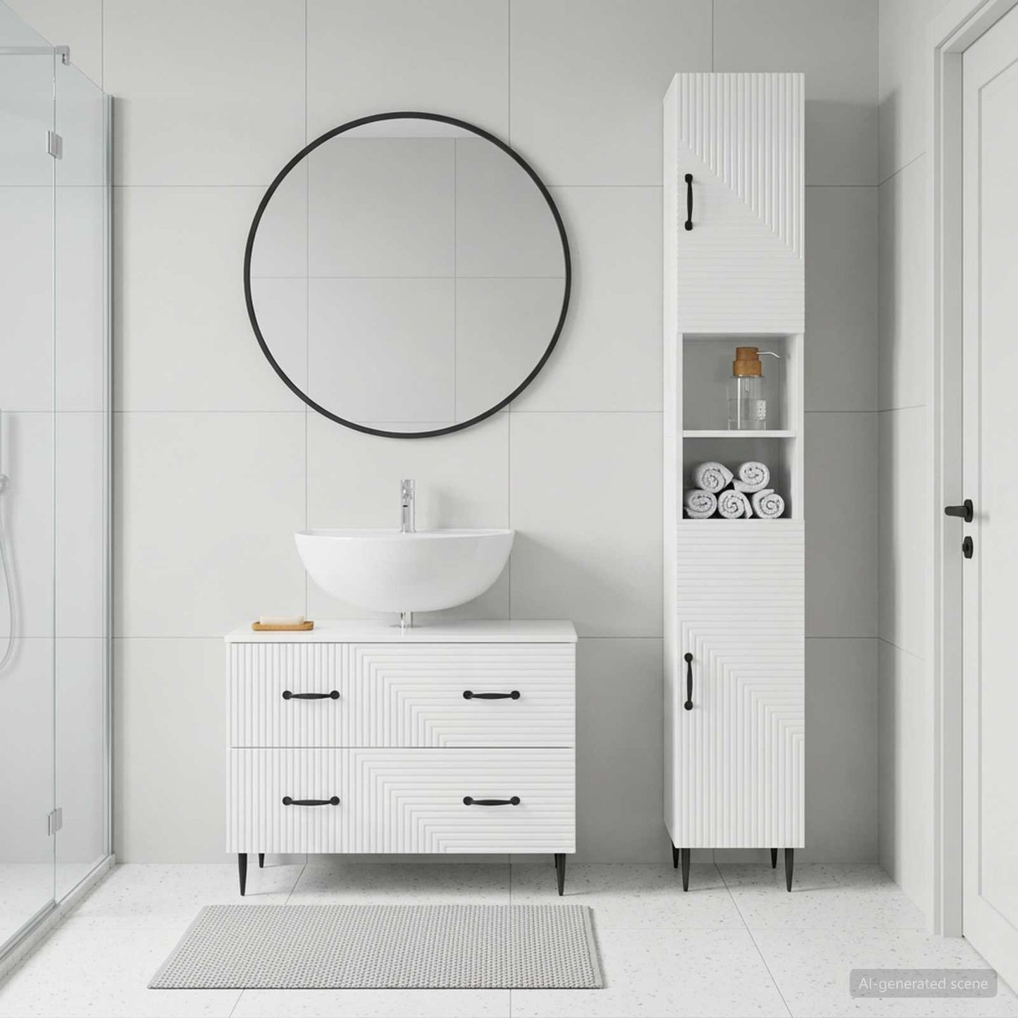 2 Piece Bathroom Cabinet Set HAARLEM High Gloss White