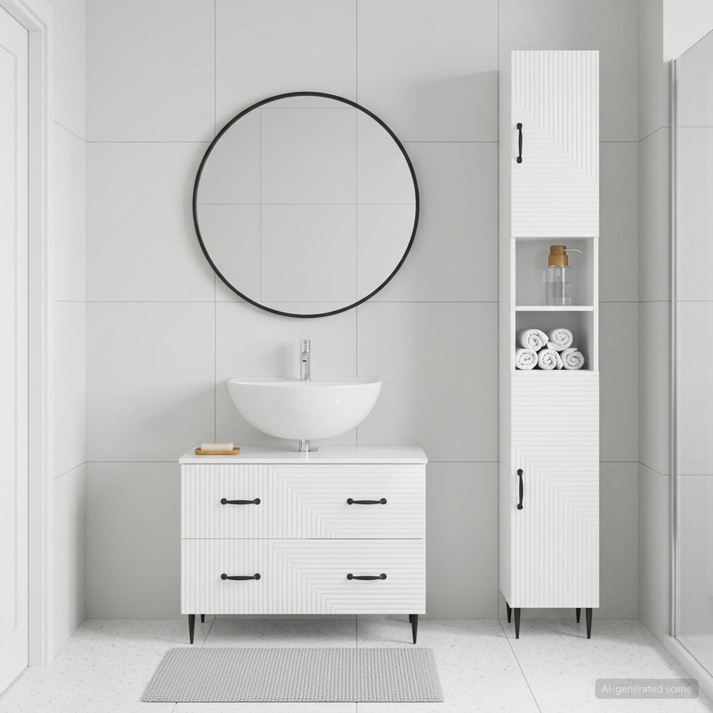 2 Piece Bathroom Cabinet Set HAARLEM High Gloss White