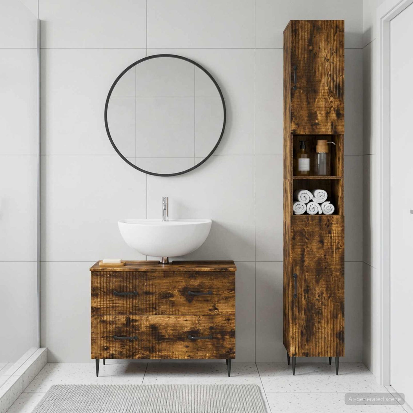 2 Piece Bathroom Cabinet Set HAARLEM Smoked Oak Engineered Wood