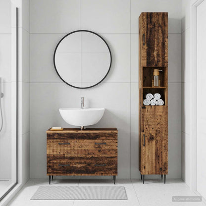 2 Piece Bathroom Cabinet Set HAARLEM Old Wood Engineered Wood