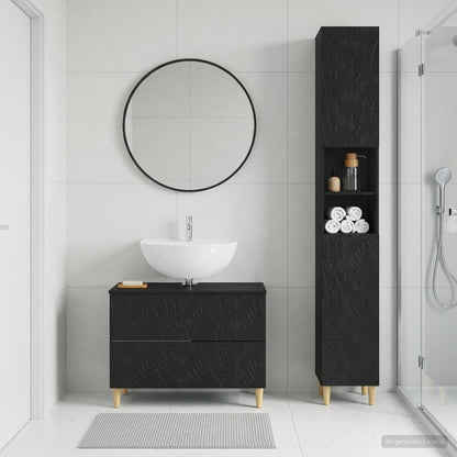 2 Piece Bathroom Cabinet Set DELFT Black Engineered Wood