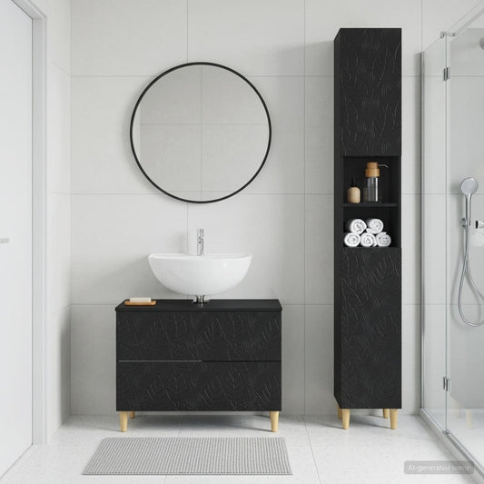 2 Piece Bathroom Cabinet Set DELFT Black Engineered Wood