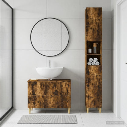 2 Piece Bathroom Cabinet Set DELFT Smoked Oak Engineered Wood
