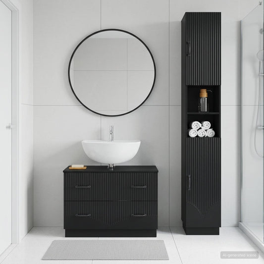 2 Piece Bathroom Cabinet Set HOORN Black Engineered Wood
