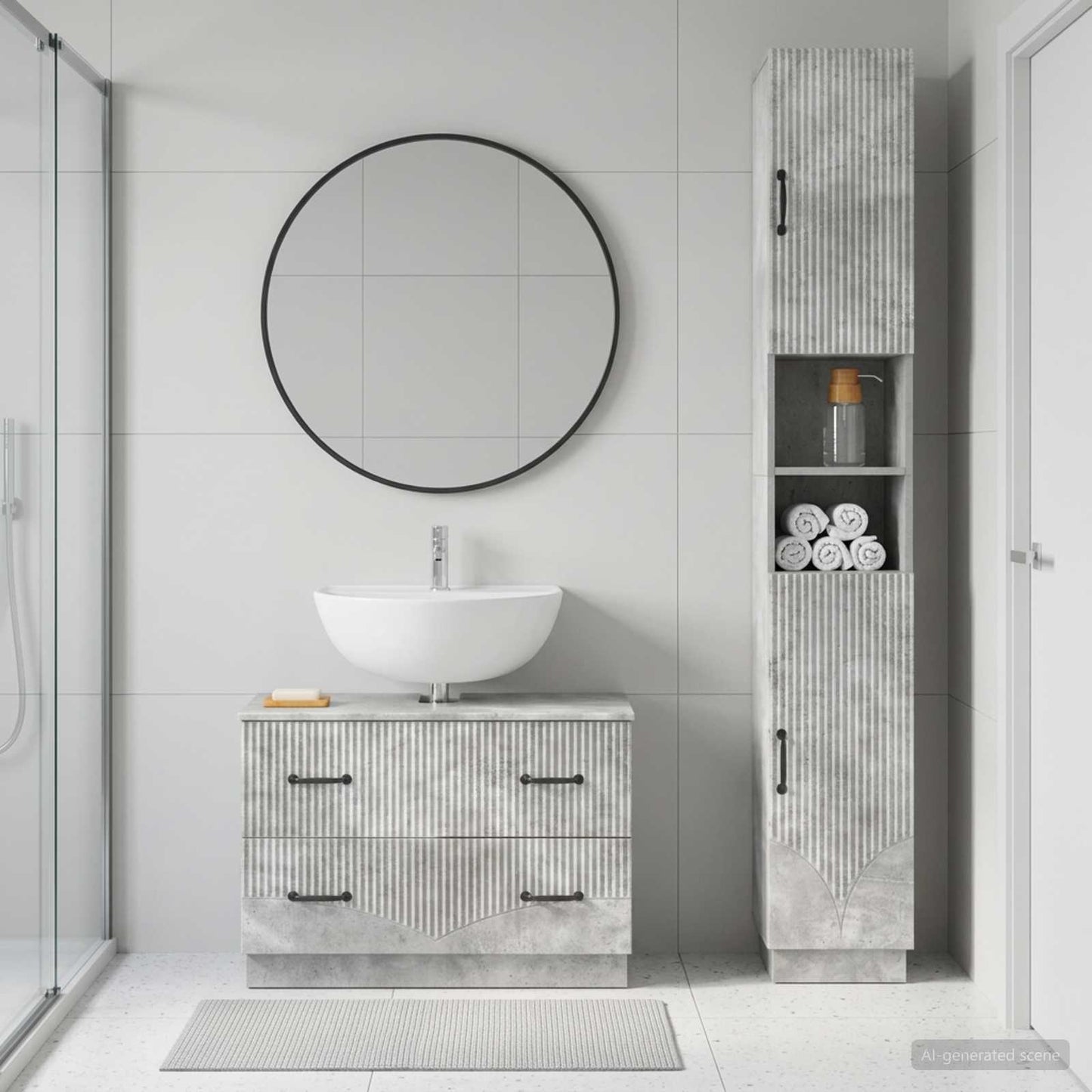 2 Piece Bathroom Cabinet Set HOORN Concrete Grey