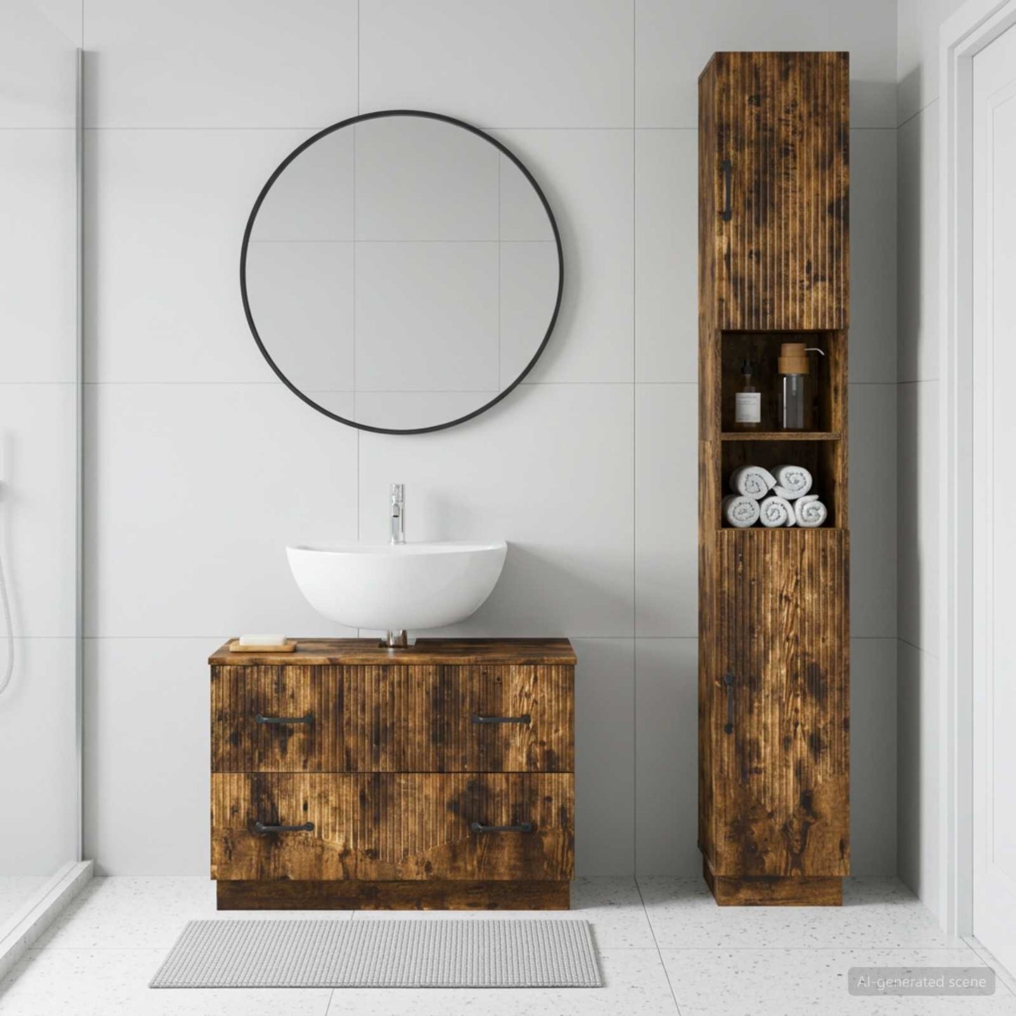 2 Piece Bathroom Cabinet Set HOORN Smoked Oak Engineered Wood