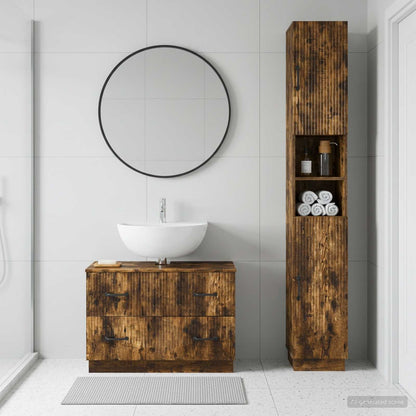 2 Piece Bathroom Cabinet Set HOORN Smoked Oak Engineered Wood