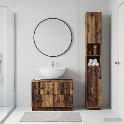 2 Piece Bathroom Cabinet Set HOORN Old Wood Engineered Wood
