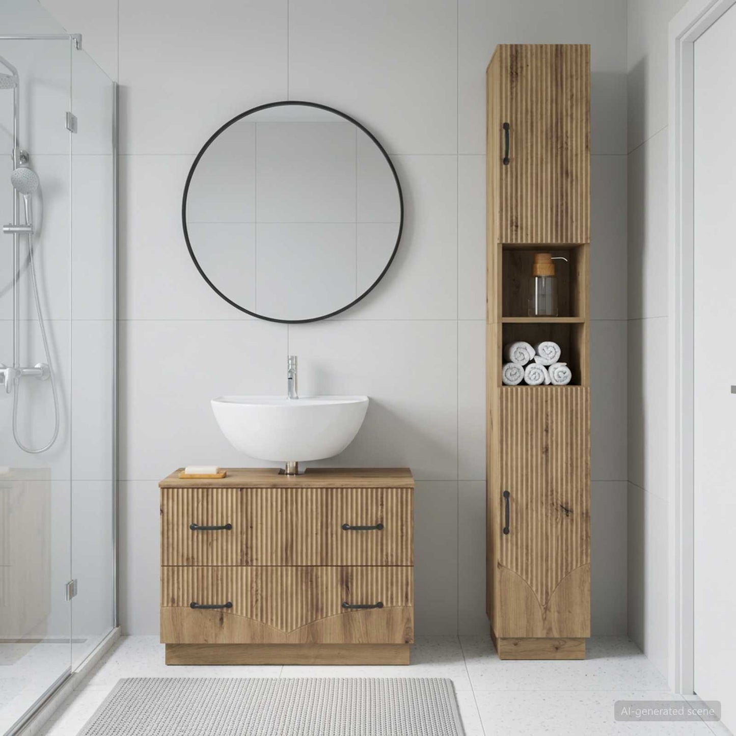 2 Piece Bathroom Cabinet Set HOORN Artisan Oak Engineered Wood