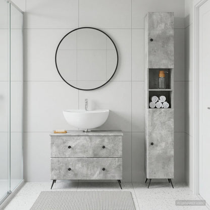 2 Piece Bathroom Cabinet Set BREDA Concrete Grey