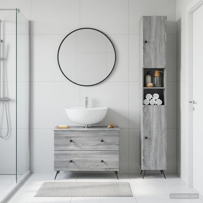 2 Piece Bathroom Cabinet Set BREDA Grey Sonoma Engineered Wood