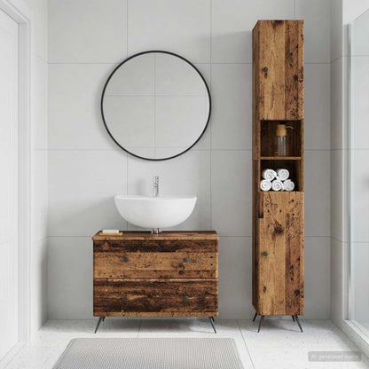 2 Piece Bathroom Cabinet Set BREDA Old Wood Engineered Wood