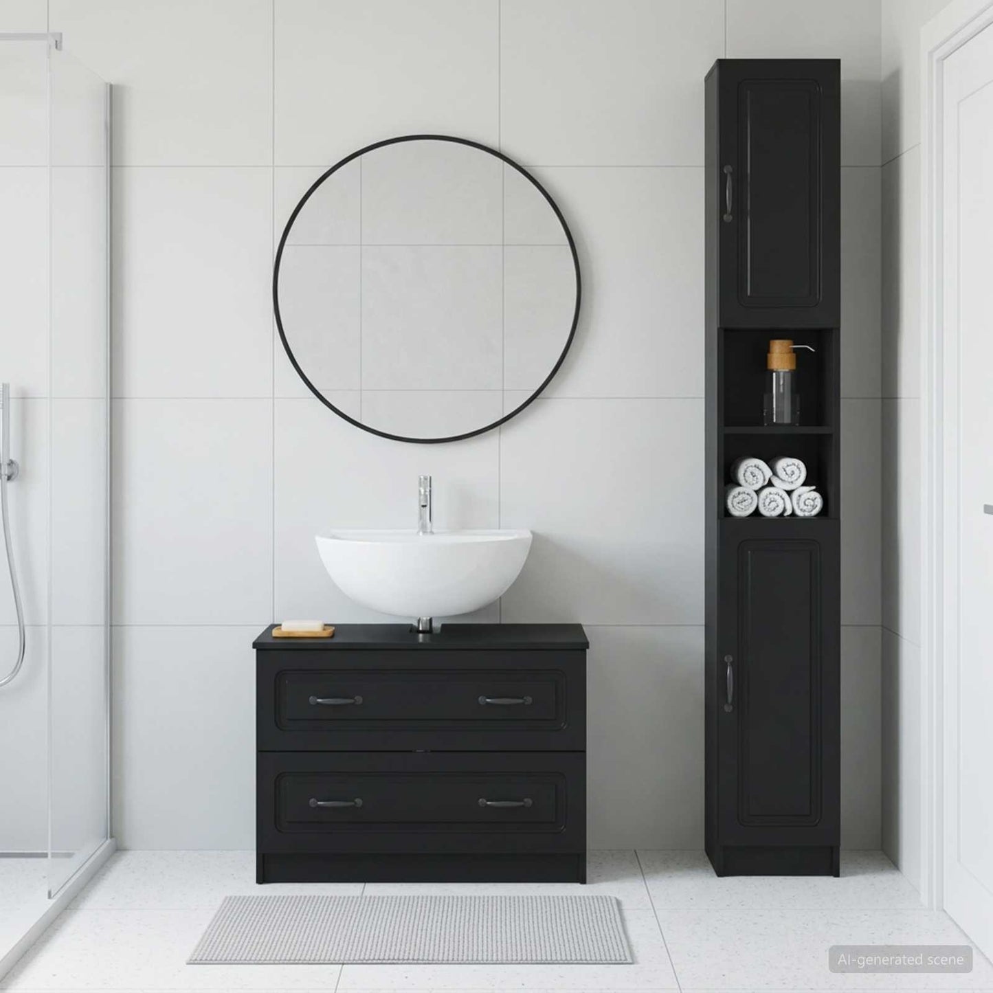 2 Piece Bathroom Cabinet Set UTRECHT Black Engineered Wood