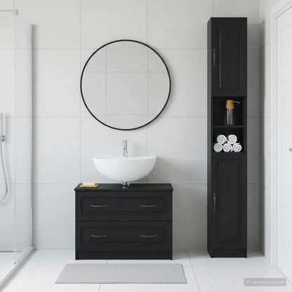 2 Piece Bathroom Cabinet Set UTRECHT Black Engineered Wood