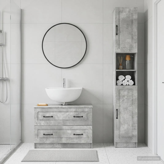 2 Piece Bathroom Cabinet Set UTRECHT Concrete Grey
