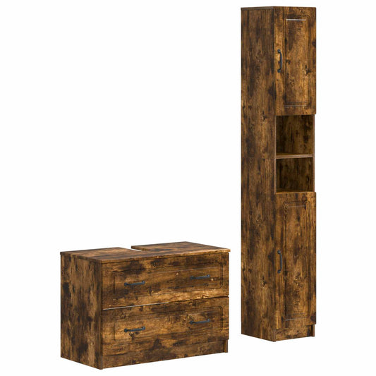 2 Piece Bathroom Cabinet Set UTRECHT Smoked Oak Engineered Wood