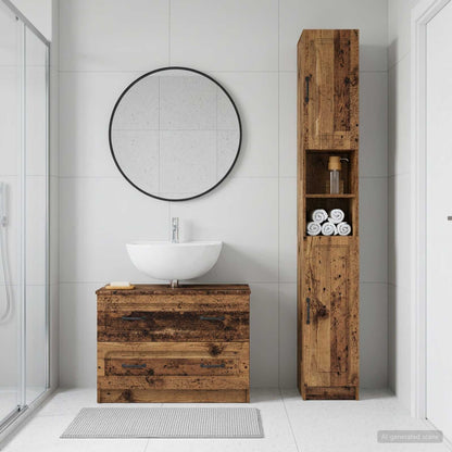 2 Piece Bathroom Cabinet Set UTRECHT Old Wood Engineered Wood
