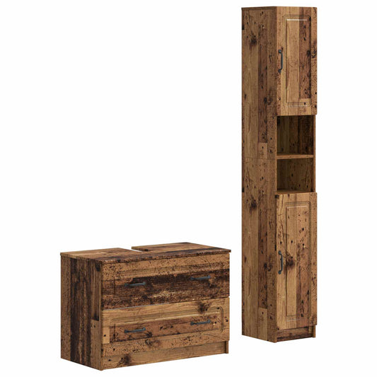 2 Piece Bathroom Cabinet Set UTRECHT Old Wood Engineered Wood