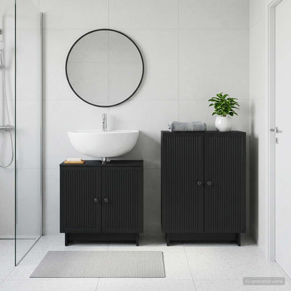 2 Piece Bathroom Cabinet Set EDE Black Engineered Wood
