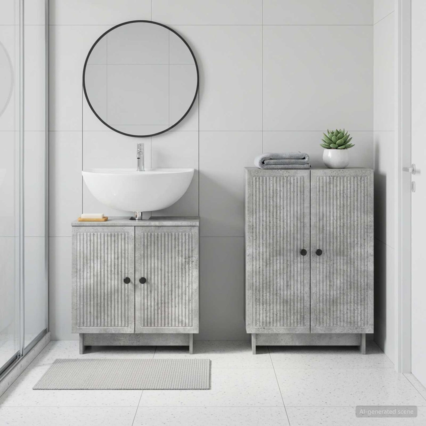 2 Piece Bathroom Cabinet Set EDE Concrete Grey Engineered Wood