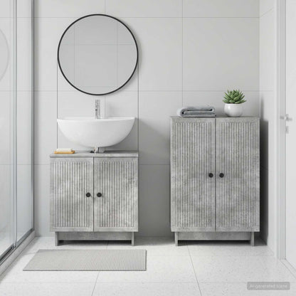 2 Piece Bathroom Cabinet Set EDE Concrete Grey Engineered Wood