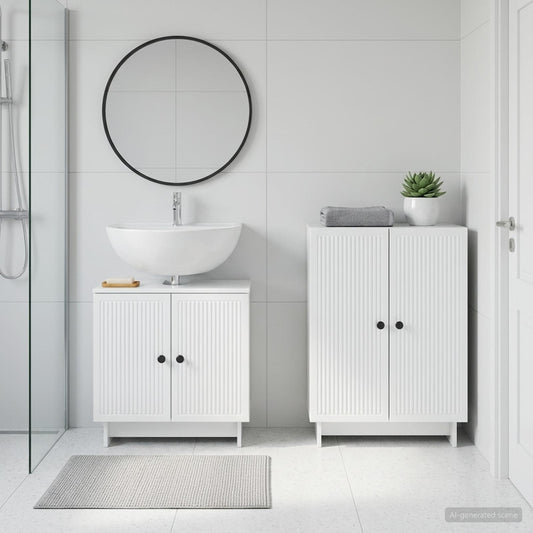2 Piece Bathroom Cabinet Set EDE High Gloss White