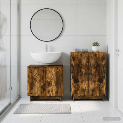 2 Piece Bathroom Cabinet Set EDE Smoked Oak Engineered Wood