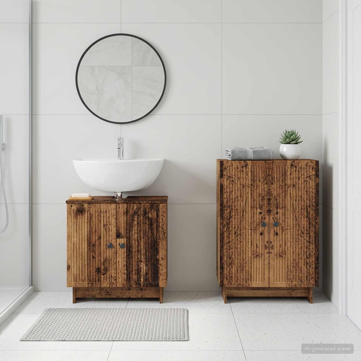 2 Piece Bathroom Cabinet Set EDE Old Wood Engineered Wood
