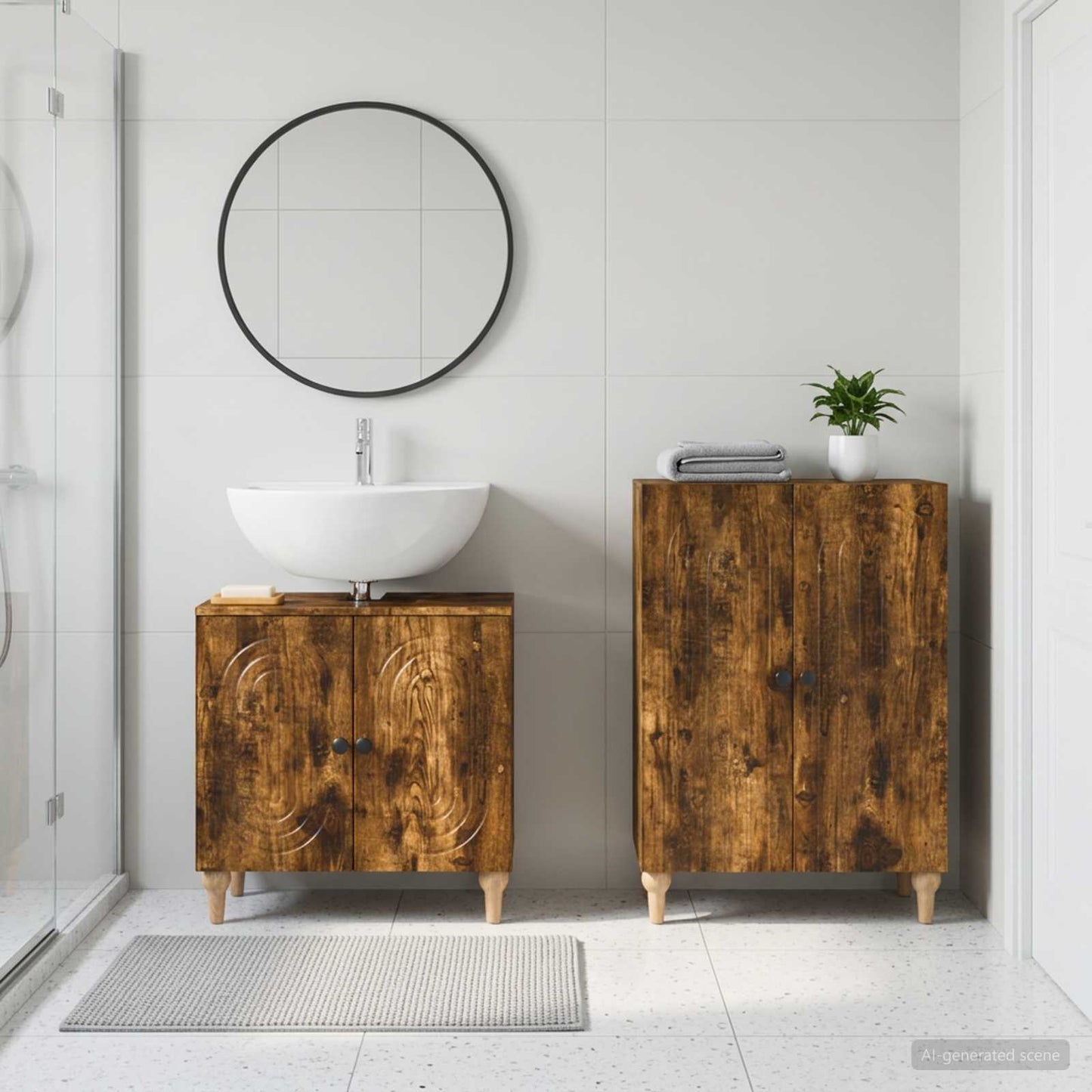 2 Piece Bathroom Cabinet Set ALKMAAR Smoked Oak Engineered Wood