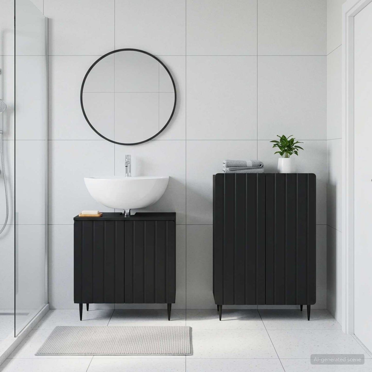2 Piece Bathroom Cabinet Set ZWOLLE Black Engineered Wood