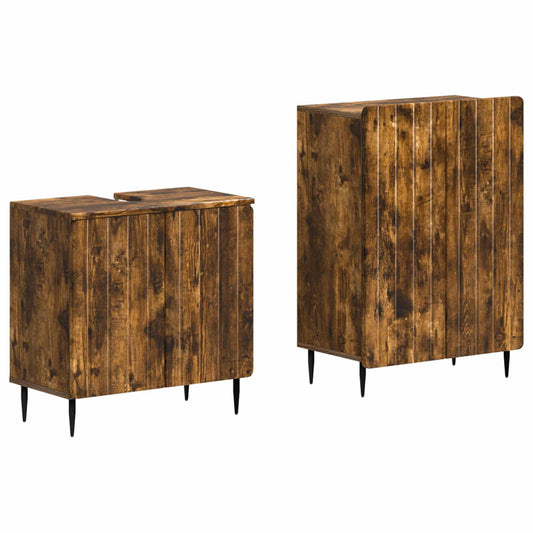 2 Piece Bathroom Cabinet Set ZWOLLE Smoked Oak Engineered Wood