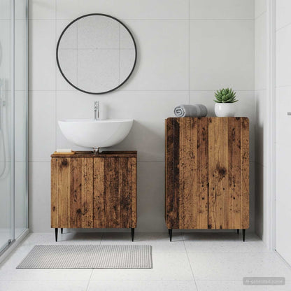 2 Piece Bathroom Cabinet Set ZWOLLE Old Wood Engineered Wood