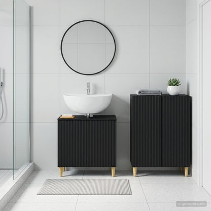 2 Piece Bathroom Cabinet Set ARNHEM Black Engineered Wood