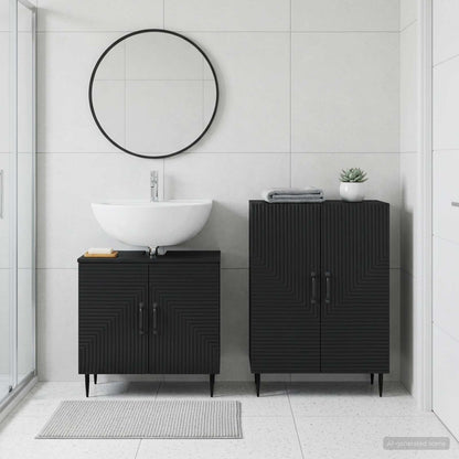 2 Piece Bathroom Cabinet Set HAARLEM Black Engineered Wood