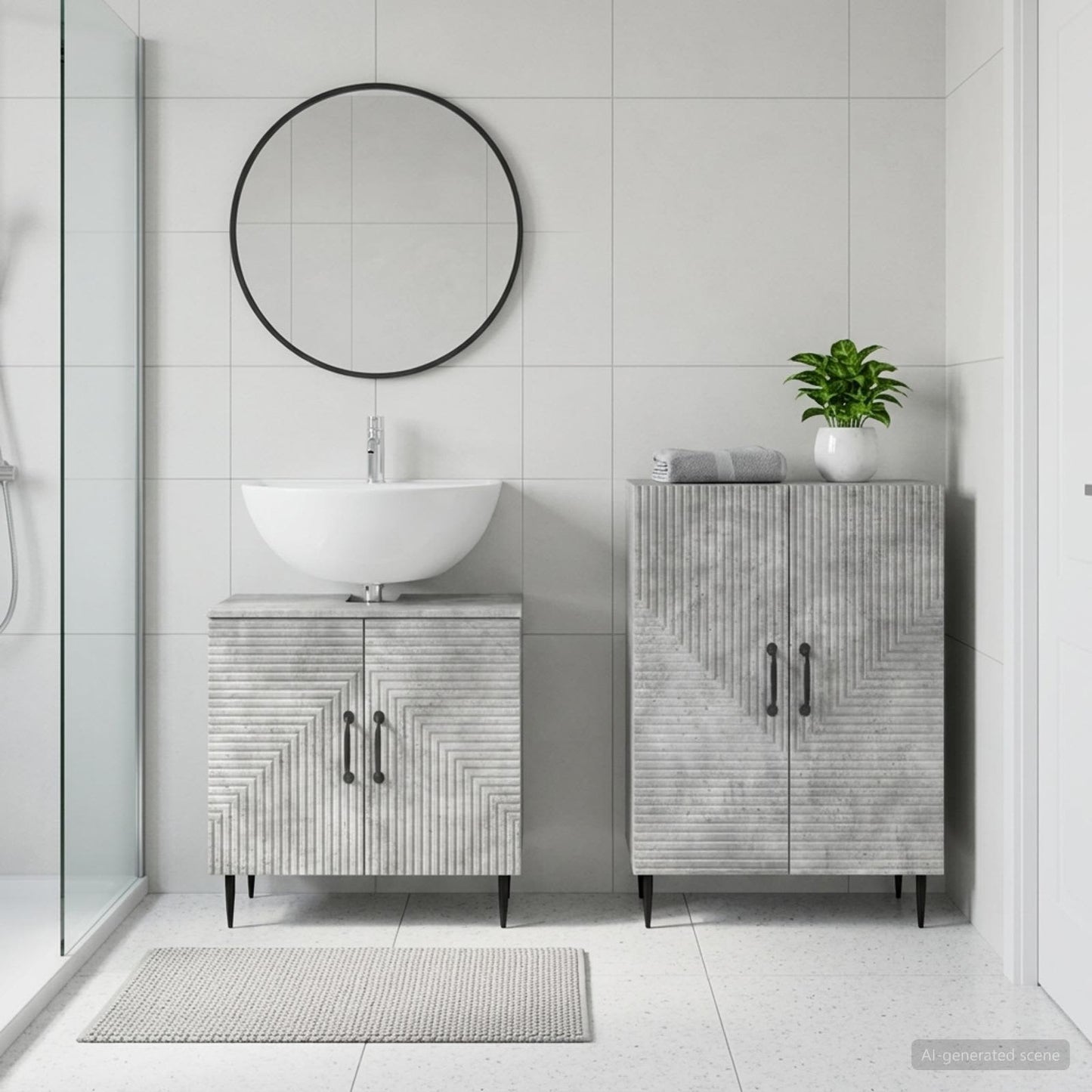 2 Piece Bathroom Cabinet Set HAARLEM Concrete Grey