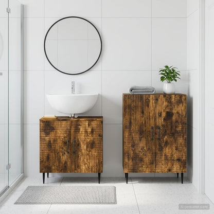 2 Piece Bathroom Cabinet Set HAARLEM Smoked Oak Engineered Wood